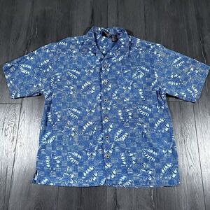 VTG Ocean Pacific Hawaiian Shirt Large Mens Blue White Floral Sport Line‎ Surfer